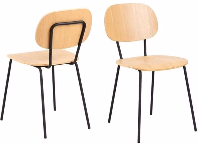 Chilli Seating Retro Oak and Metal Dining Chairs Set of 2 in Brown, Black and Beige