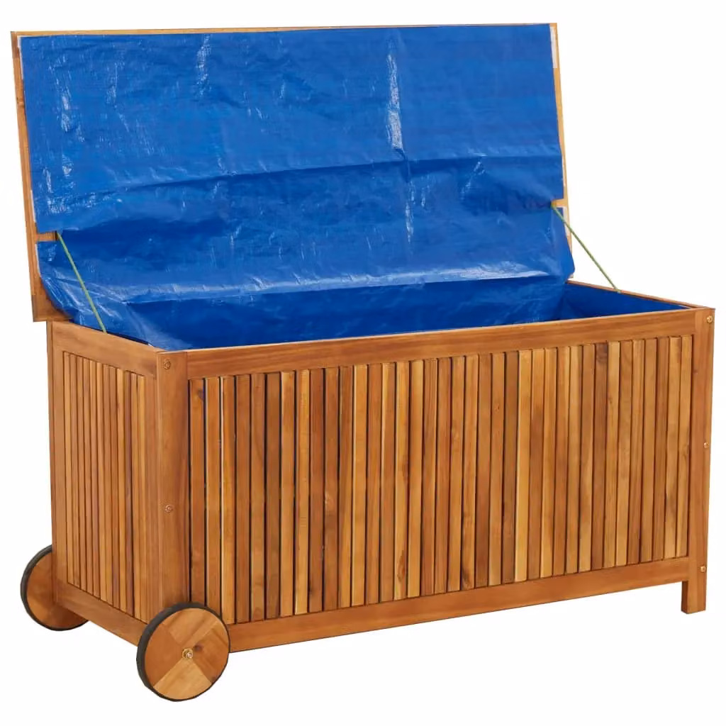 Berkfield Home Garden Storage Box with Wheels in Brown Solid Acacia Wood W/D/H: 113 x 50 x 58 cm – 4