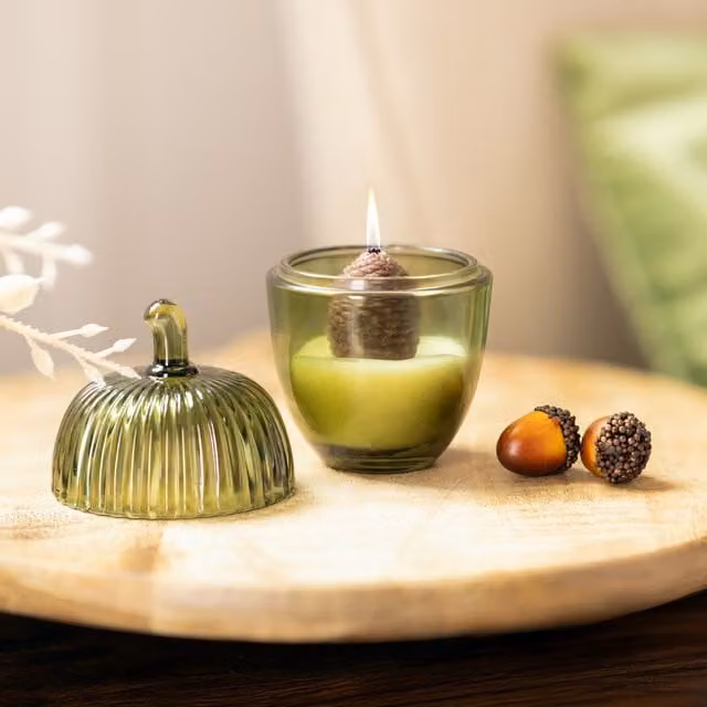 Marco Paul Green Glass Acorn Candle Holder for Taper or Tealight Candles