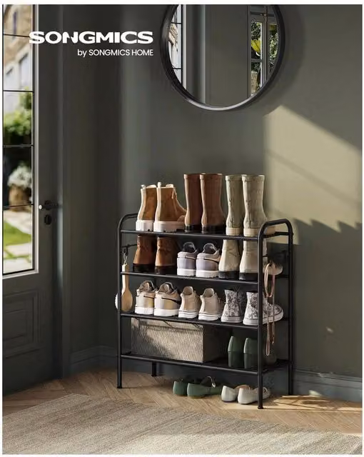 SONGMICS 4-Tier Metal Shoe Rack Organiser in Black, W/D/H: 70 x 28 x 68 cm