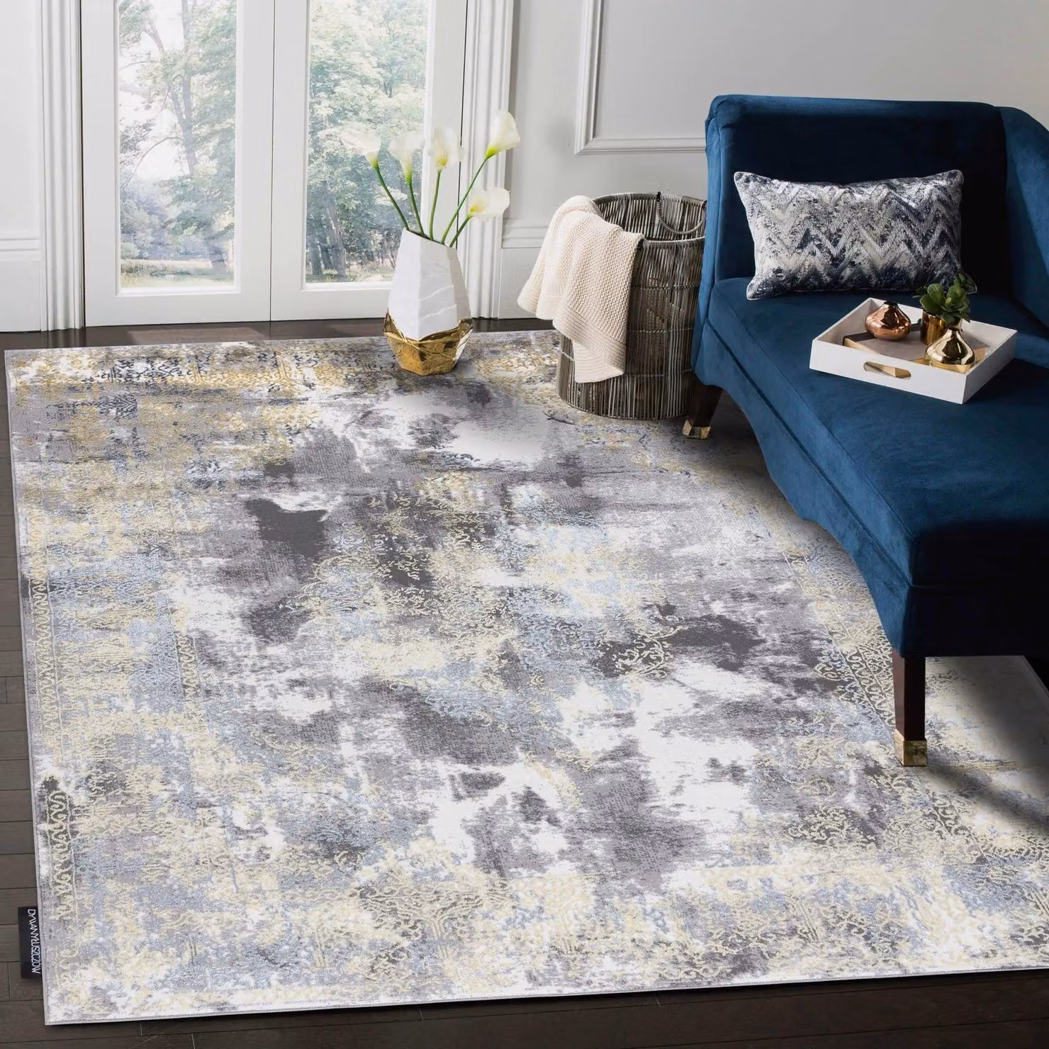RugsX De Luxe Abstract Rectangular Rug in Yellow and Multicolour, W: 120 cm, D: 170 cm – 2