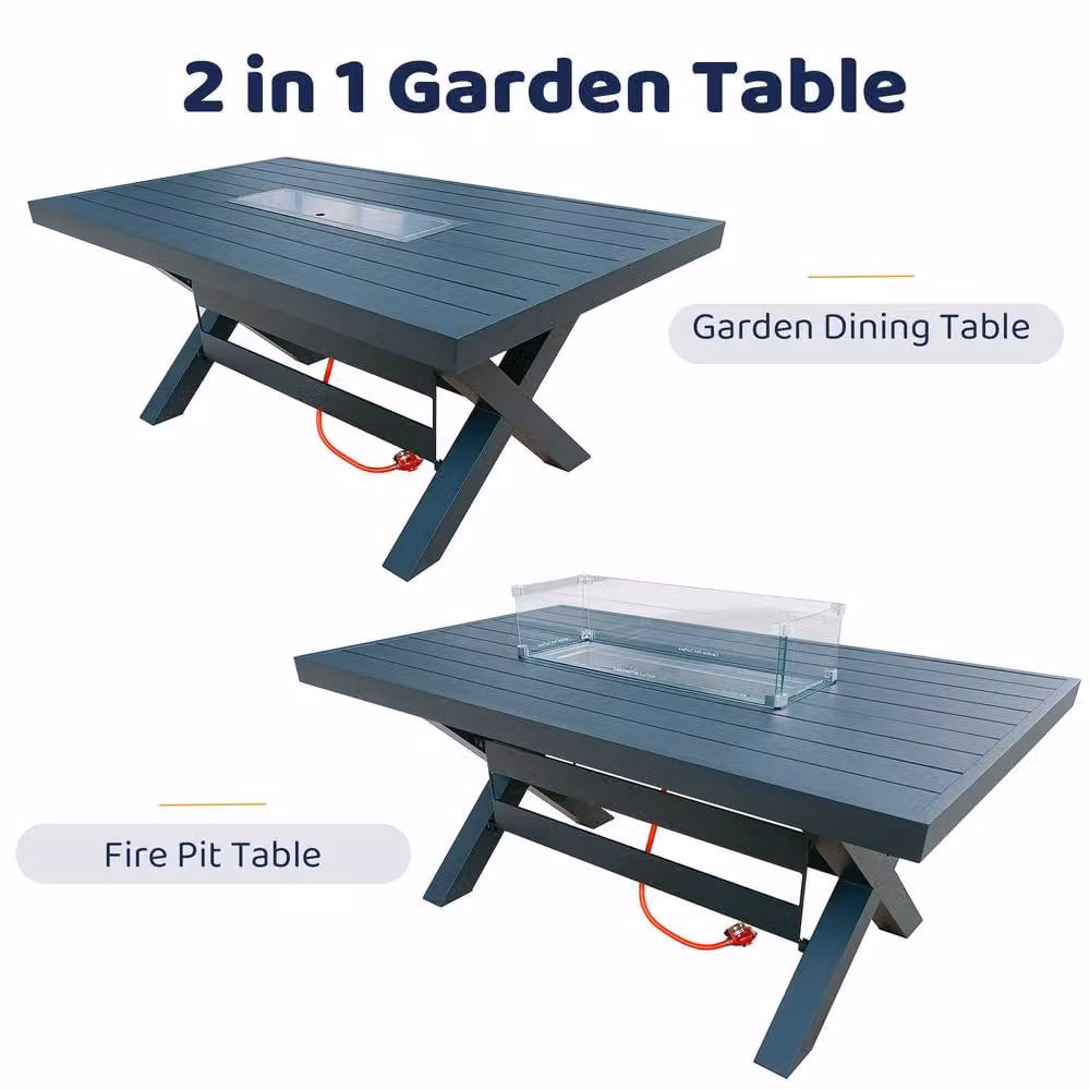 FURNITURE ONE 7 Piece Aluminium Patio Furniture Set with Firepit Table in Dark Grey – 4