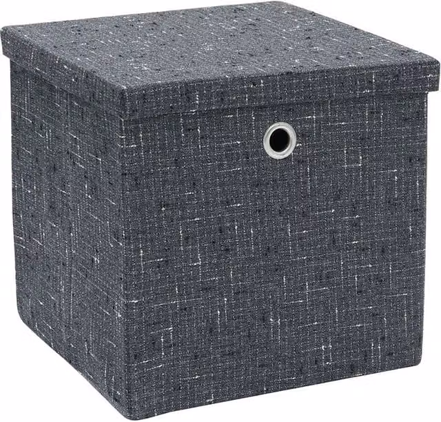 JVL Shadow Foldable Square Fabric Storage Box with Lid and Handles in Grey, W/D/H: 30 x 30 x 25 cm – 1