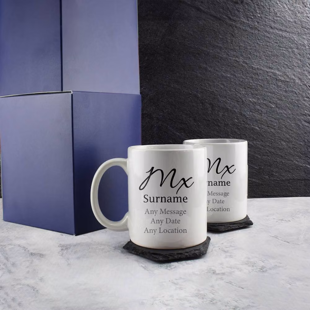 Uniqueful Personalised Mx & Mx Elegant Font Design Wedding Mug Set in White, 1000ml – 2