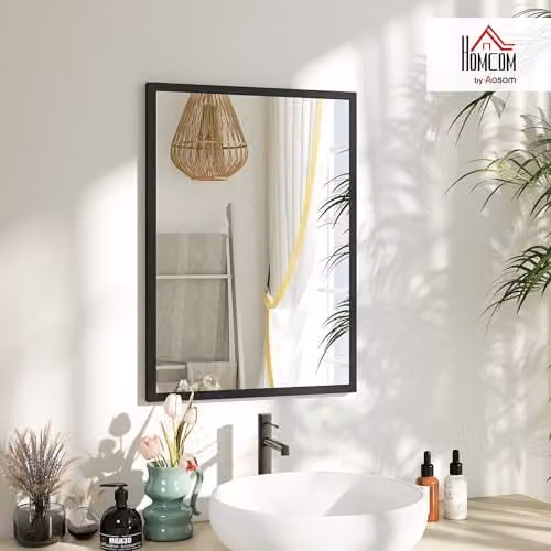 HOMCOM Modern Rectangular Wall-Mounted Glass Mirror, Black, W: 50 cm, H: 70 cm – 2