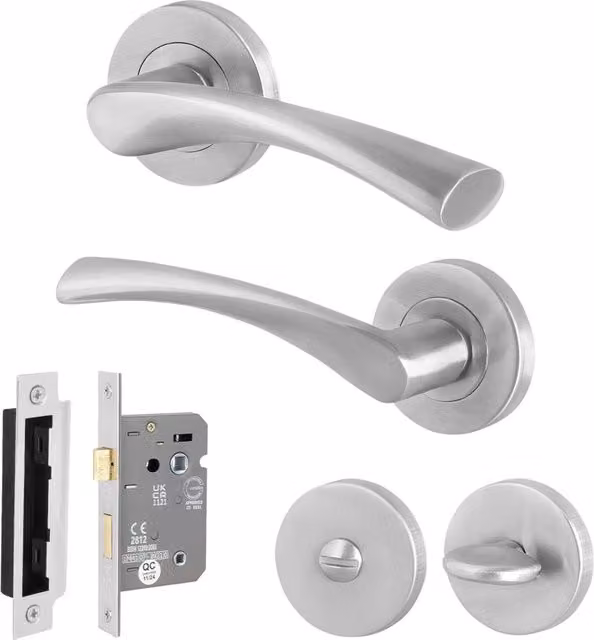 AFIT Satin Nickel Bathroom Door Handle Rose Set, Silver, 1 Pair – 1