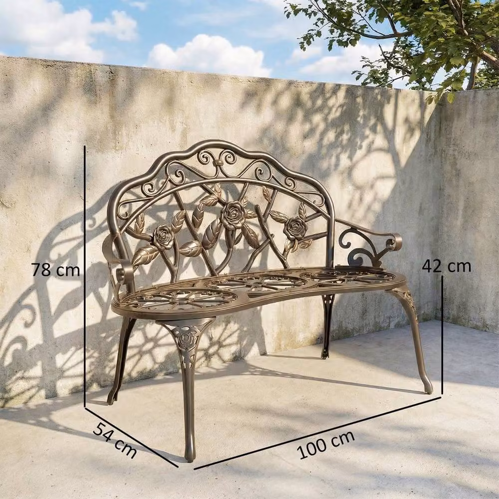 KORVIXA Vintage Floral Metal Garden Bench in Matt Bronze – 2
