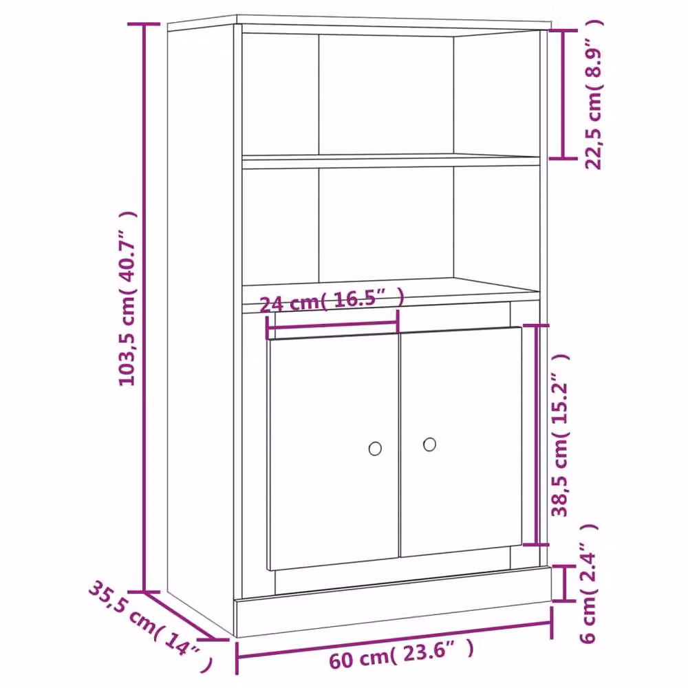 Berkfield Home Grey Sonoma Modern Highboard with Hinged Doors and Internal Shelves, W/D/H: 60 x 35.5 x 103.5 cm – 3