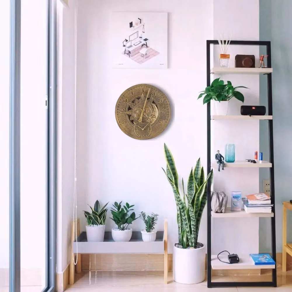 Marco Paul Bronze Sun & Moon Hanging Garden Clock and Thermometer, Diameter: 30 cm – 5