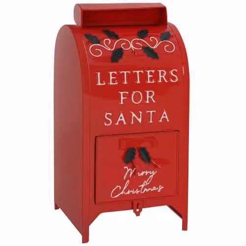 HOMCOM Christmas Freestanding Metal Post Box in Red and White