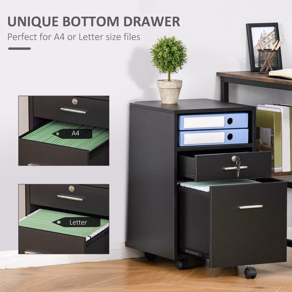 STILVORA Lockable 2-Drawer Filing Cabinet with Castors in Black – 7