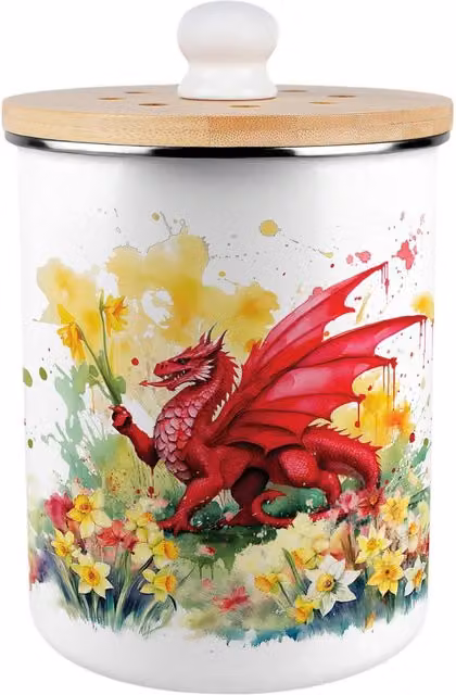 Purely Home Welsh Dragon and Daffodils Metal Food Waste Caddy with Flip Lid, 2 l, Red and White