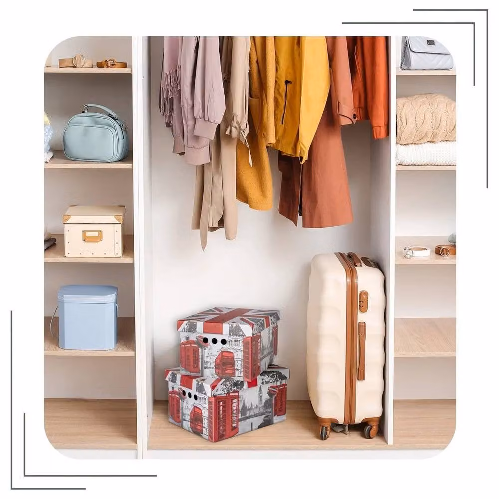 NESTLUNE Set of 2 Red Decorative Cardboard Storage Boxes with Lids for Home or Office – 2