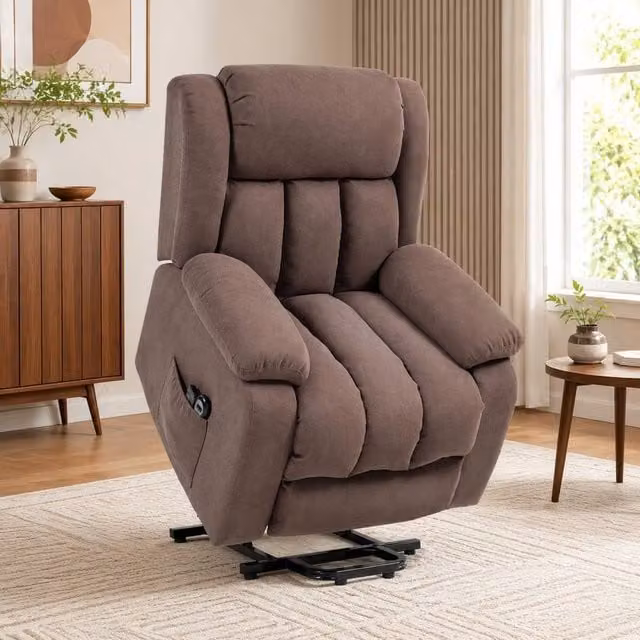 STILVORA Brown Fabric Powered Lift Assist Recliner Chair with Armrests