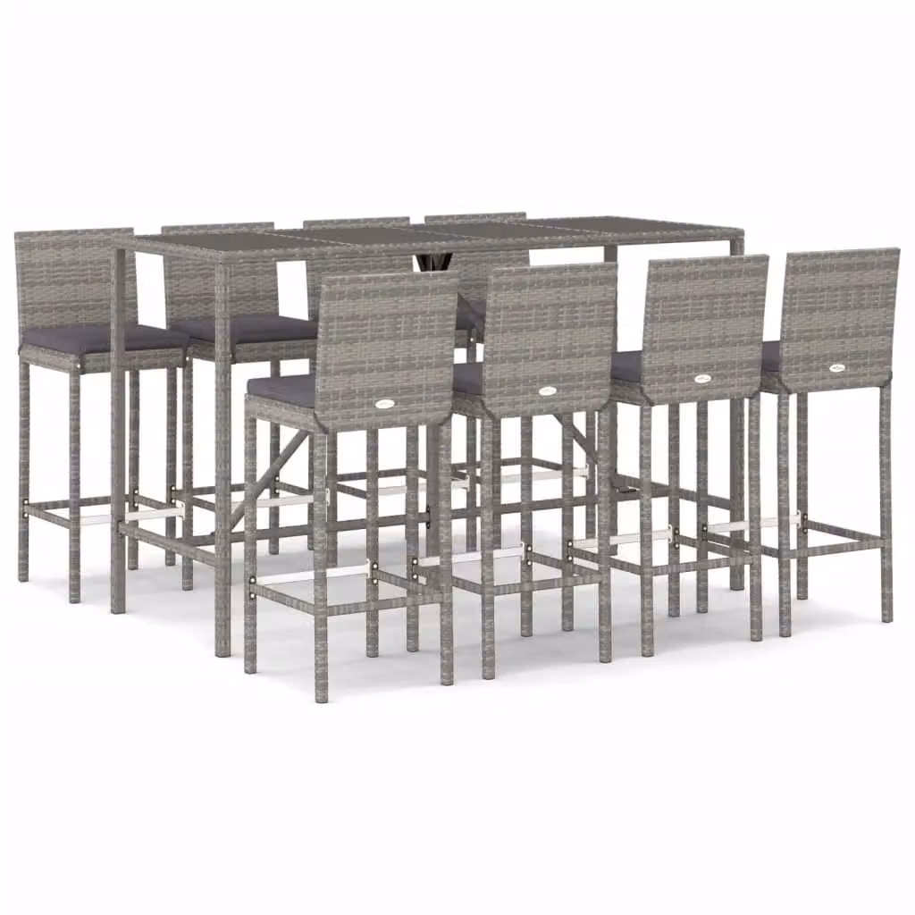 Berkfield Home 9 Piece Grey Poly Rattan Garden Bar Set with Cushions – 2