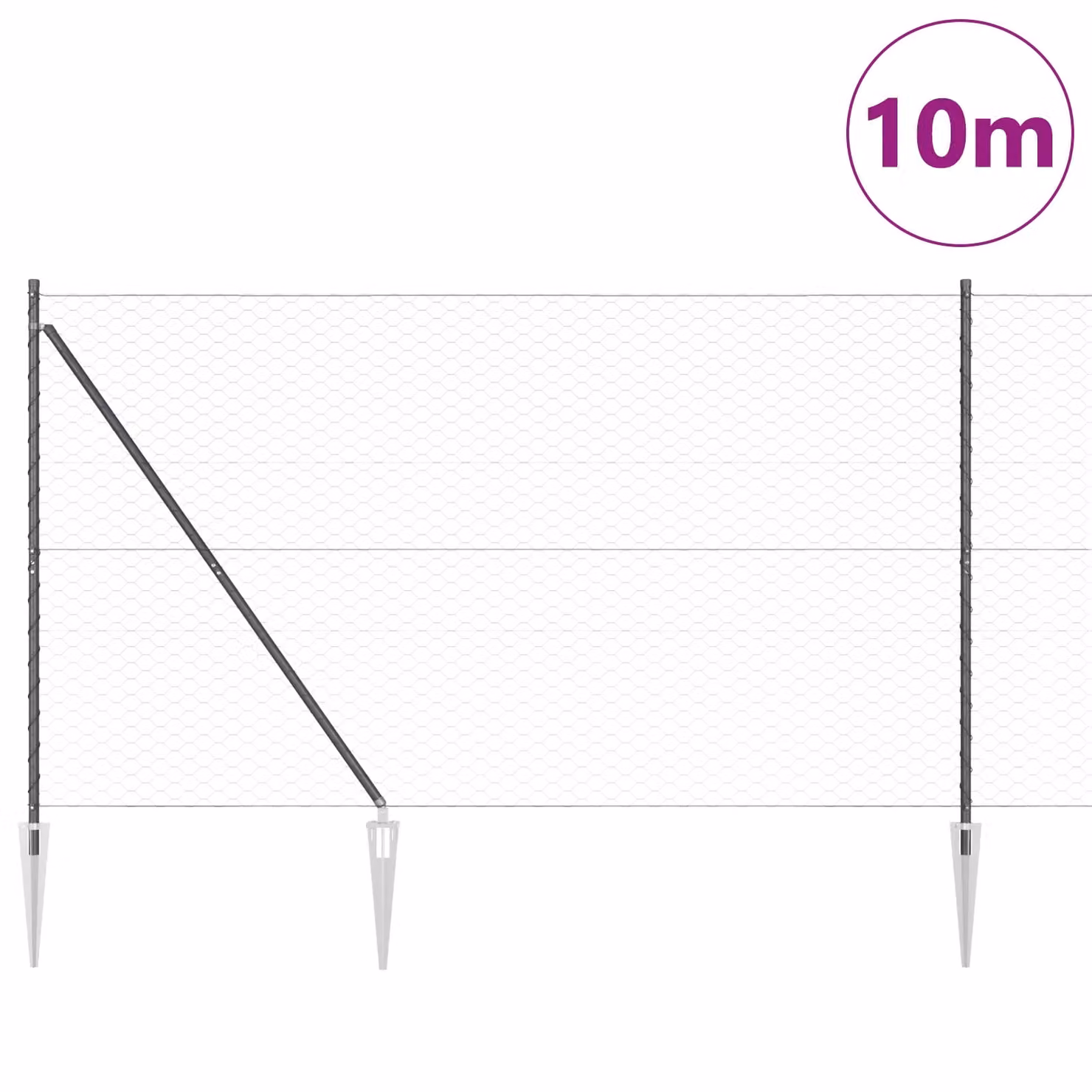 Berkfield Home Grey Steel Hexagon In-Ground Fence, H: 150 cm x W: 10 m – 3