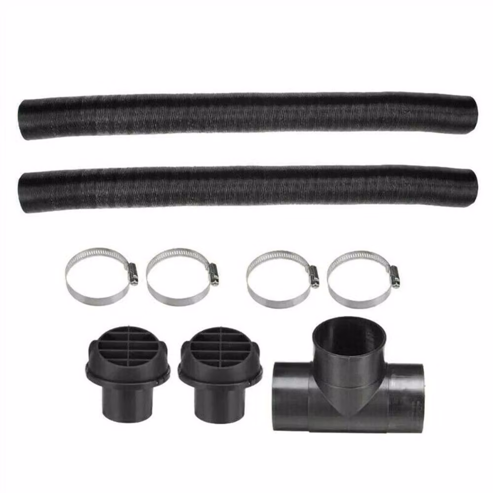 FLAVORA 60mm Diesel Heater Ducting T-Piece Air Outlet Vent Hose Clips Kit, Black – 3