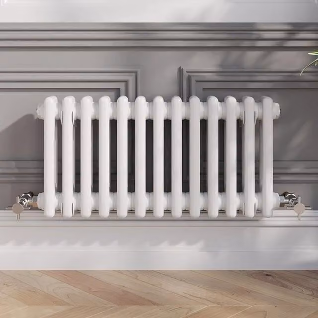Temprazo White Steel Wall Radiator with Wall Bracket, H: 60.5 cm, W: 60.5 cm, D: 7 cm
