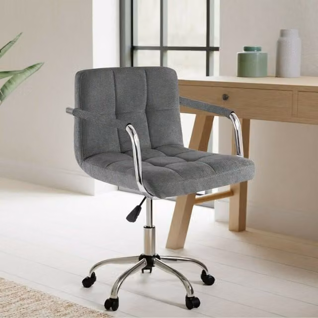 Neo Cushioned Task Chair in Dark Grey with Armrests and Synthetic Leather Upholstery