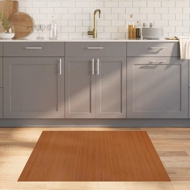 Berkfield Home Square Brown Bamboo Rug, W/D/H: 100 x 100 x 1 cm