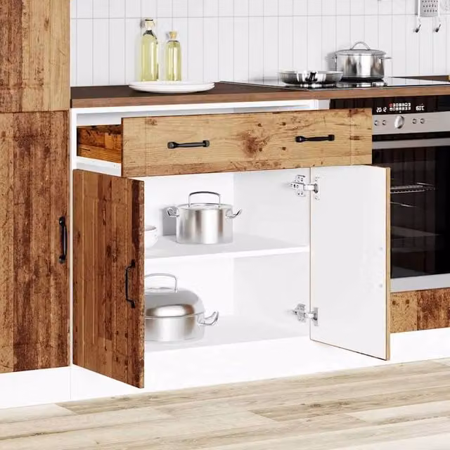 Berkfield Home Lucca Rustic Brown Freestanding Kitchen Sink Unit with Hinged Doors and Internal Shelves