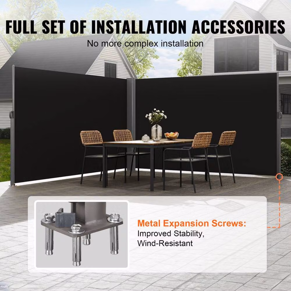 VEVOR Manual Pull Retractable Awning in Black with Aluminium and Polyester Construction, W/D/H: 180.34 x 180.34 x 59.94 cm – 4