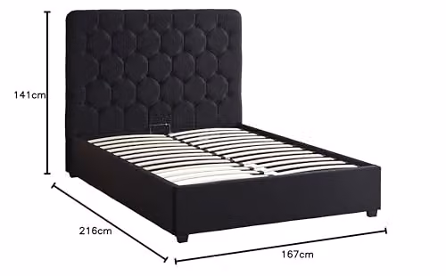 Seconique Madison King Ottoman Gas Lift Storage Bed in Black Velvet, W/D/H: 180 x 200 x 150 cm – 2