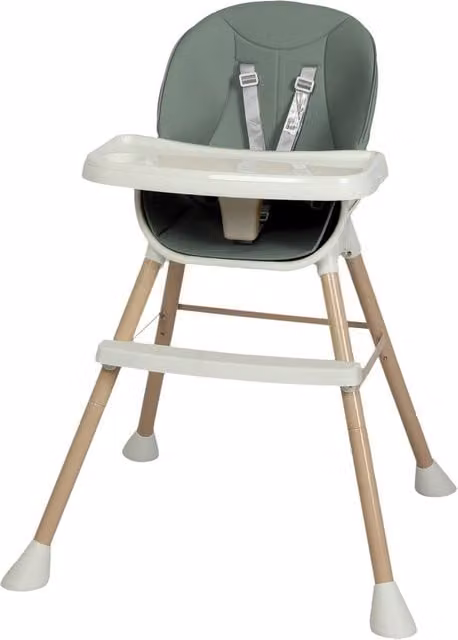 Dekko 6-in-1 Adjustable Baby High Chair with Five-Point Harness and Synthetic Leather Cushions, Green and Grey