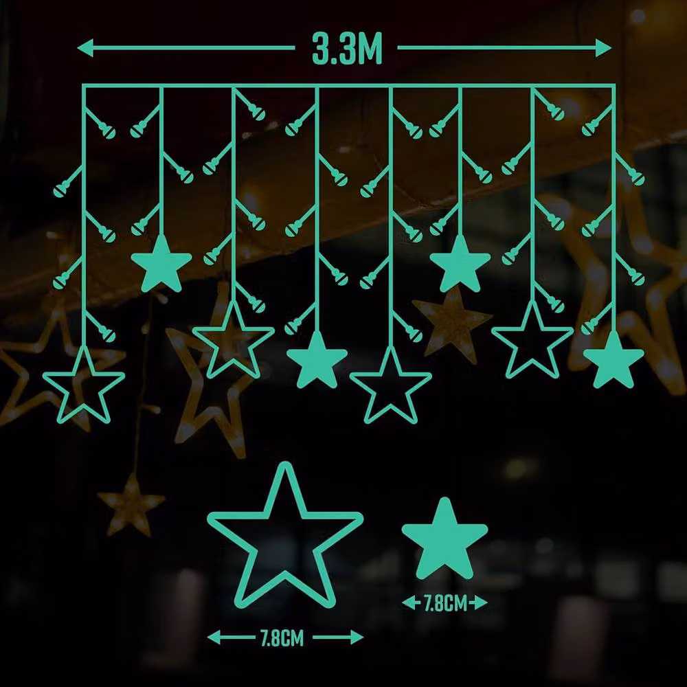 GloBrite Christmas Curtain Lights with 12 Stars and 138 Warm White LED Lights for Indoor Decoration – 7
