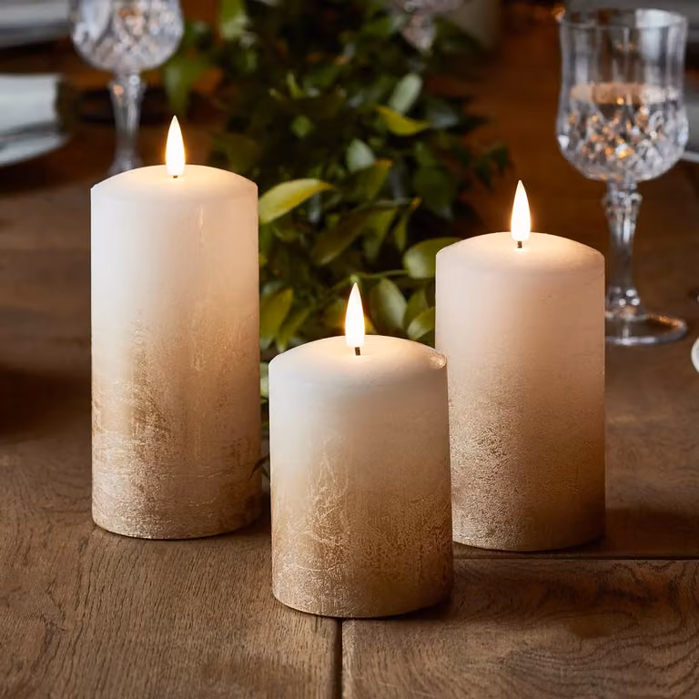 TruGlow Bronze Ombre LED Pillar Candle Trio with Remote Control, Beige and Bronze