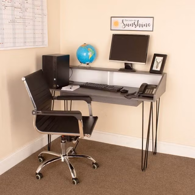 Core Products Ltd Dallas Home Office Desk and Chair Set in Carbon Grey and White, W/D/H: 120.1 x 55.2 x 76.7 cm