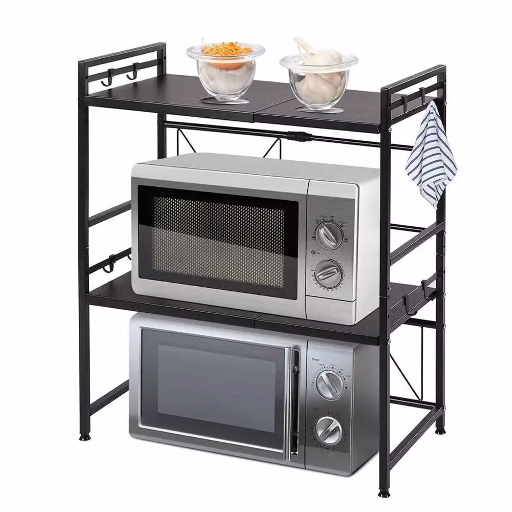 SPETLEK 3 Tier Expandable Microwave Rack Stand in Black with Adjustable Shelves – 3
