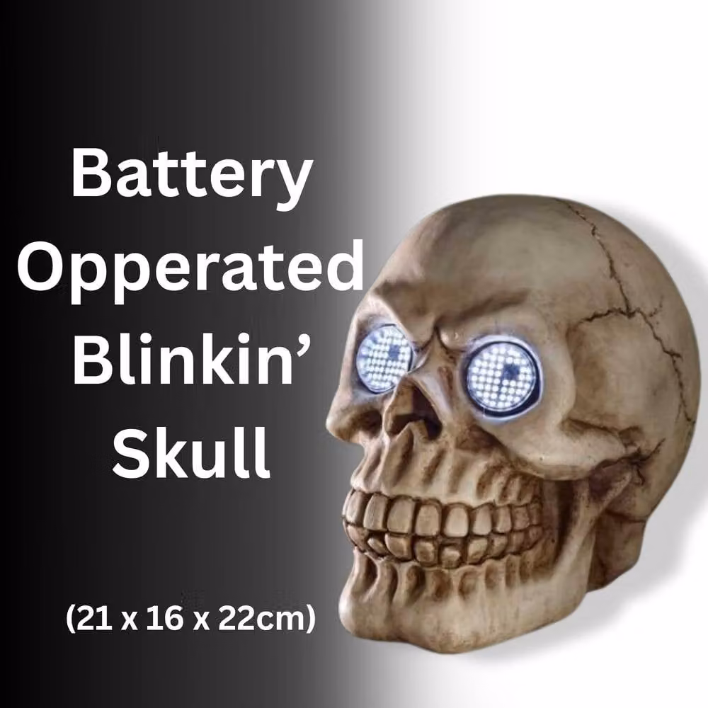 Marco Paul LED Blinking Skull Halloween Tabletop Decoration in White/Beige, Height: 21 cm – 3