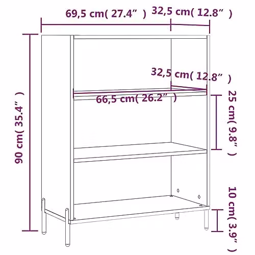 vidaXL Modern Black Shelf Cabinet with Back Panel, W/D/H: 69.5 x 32.5 x 90 cm – 3