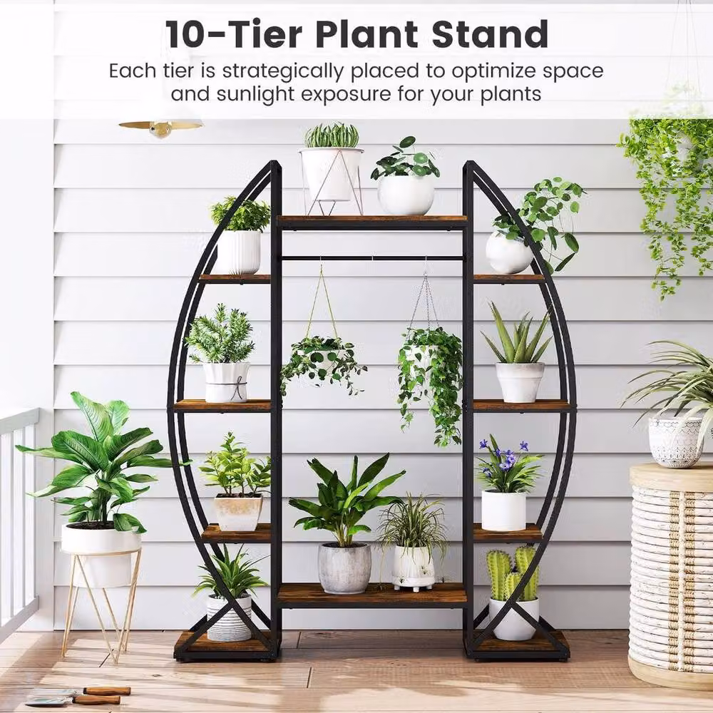 KORVIXA 10-Tier Metal Corner Plant Stand in Brown, H 100 cm x W 100 cm x D 100 cm – 4