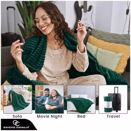 Gaveno Cavailia Fluffy Fleece Throw Blanket, Dark Green, W/D/H: 150 x 200 cm – 5