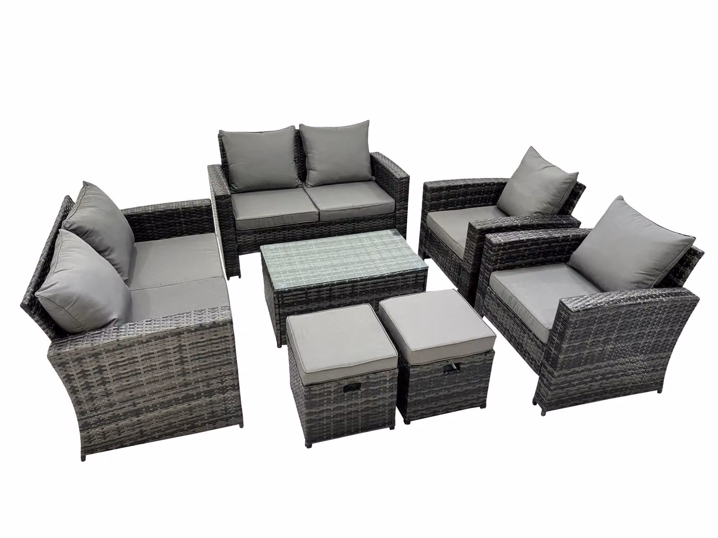 Fimous 8 Seater Dark Grey High Back Rattan Garden Furniture Set with Coffee Table and 2 Stools – 2