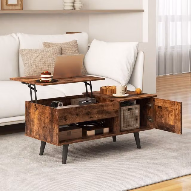 Costway Brown Lift Top Coffee Table with Storage
