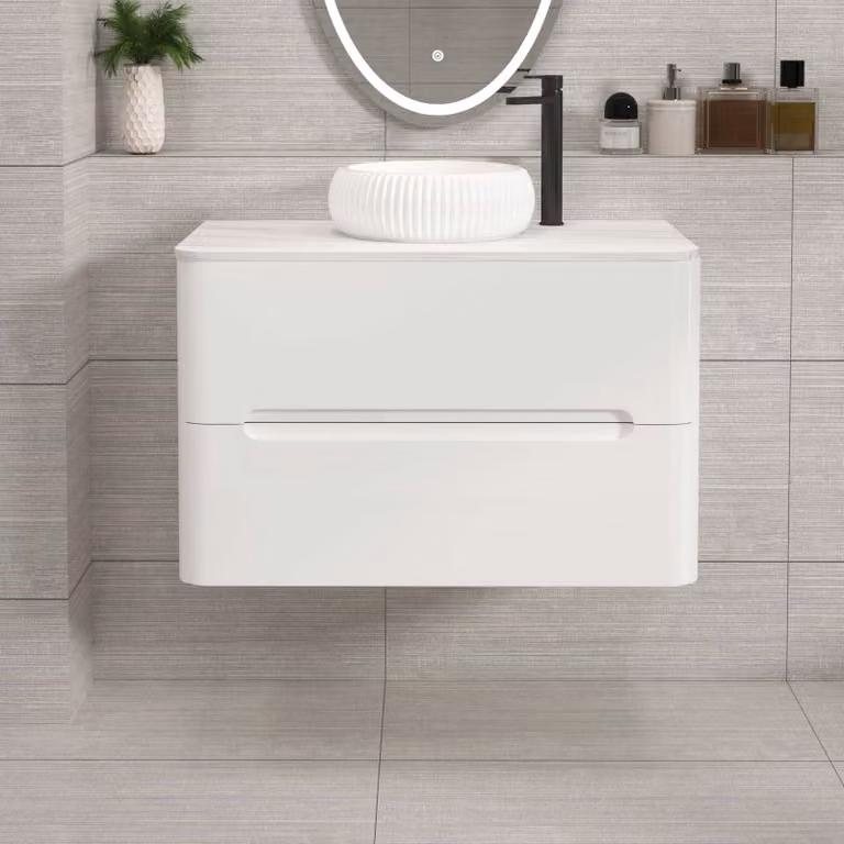 Royal Bathrooms Venice 800mm Gloss White Wall Hung 2 Drawer Vanity Unit with Milan Basin