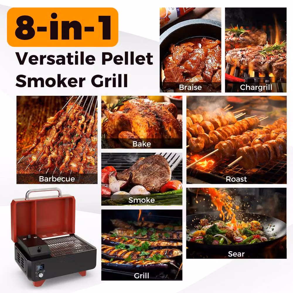 Costway 8-in-1 Digital Control Wood Pellet Smoker and Tabletop Grilling Stove, Red, W/D/H: 46 x 38 x 46 cm – 7