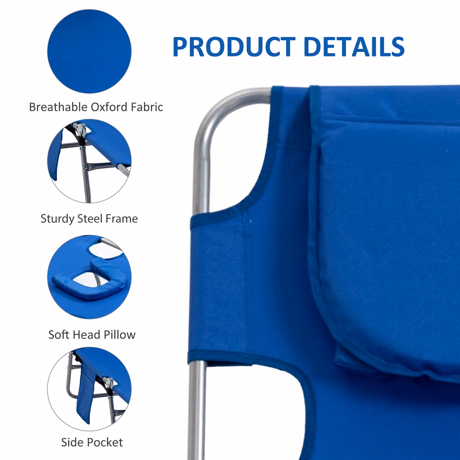 Outsunny 2 Piece Foldable Sun Lounger Set in Blue with Reading Hole and 5 Level Adjustable Backrest – 5