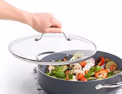 simpa Universal Glass Lid with Stainless Steel Handle, Diameter: 24 cm, Silver and Transparent – 2
