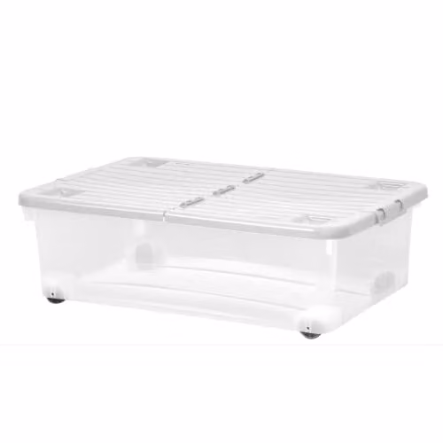 Wham Transparent Plastic Underbed Storage Box with Wheels and Lid, 32L, W: 60 cm