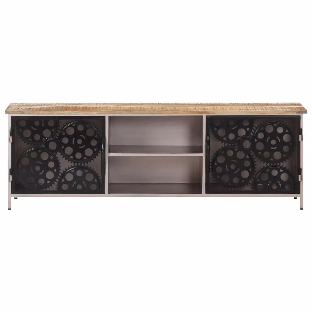 Berkfield Home Industrial TV Cabinet in Brown Rough Mango Wood, W/D/H: 120 x 40 x 40 cm – 2