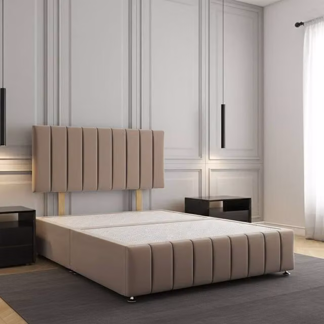 Regional Furnishings Bronze Velvet Upholstered Single Divan Bed with 24 inch Headboard and Footboard, W/D/H: 90 x 190 cm