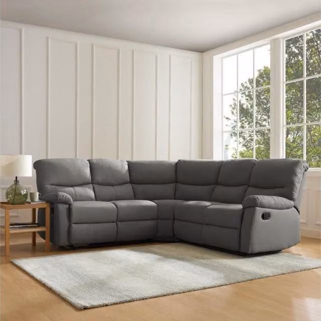 GRS Jasper 5 Seater Right Facing L-Shape Corner Electric Recliner Sofa in Dark Grey Faux Leather