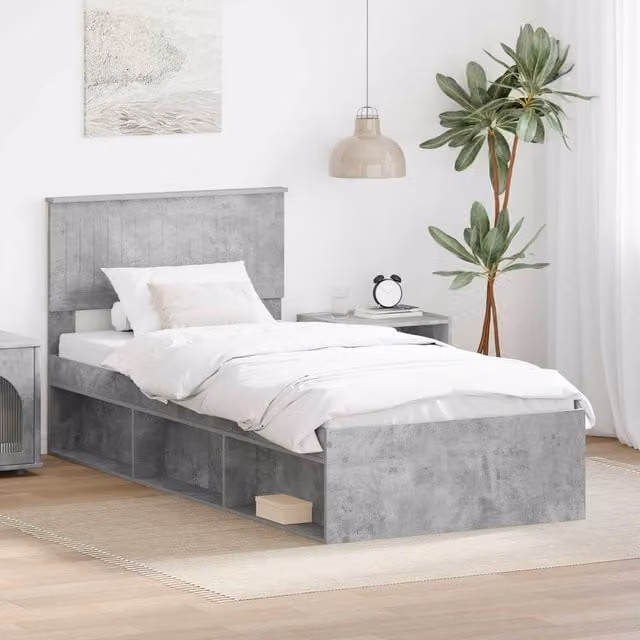 Berkfield Home Modern Bed Frame with Headboard in Grey Solid Pine Wood, W/D/H: 90 x 200 cm – 1