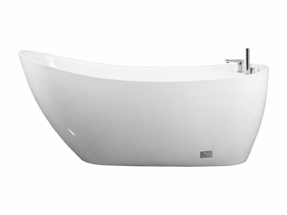 Vente-unique White Oval Freestanding Acrylic Bathtub with Tap, W/D/H: 170 x 75 x 73 cm – 2