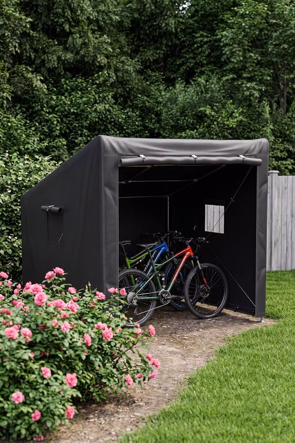 Living and Home Black Outdoor Garden Bike Shelter Tent with Polyester Window and Roll-Up Zipper Door, W/D/H: 182.88 x 185.0 x 192.0 cm – 2