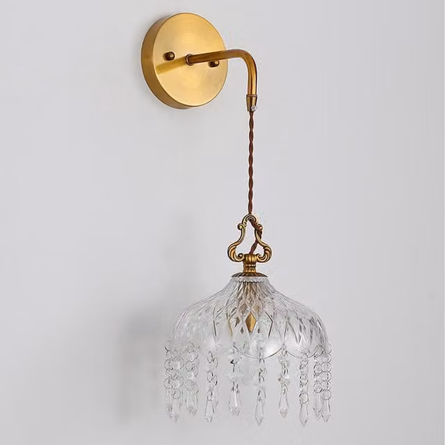 Livingandhome Gold and Transparent Glass Dome Wall Sconce